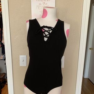Lace Up Black Body Suit